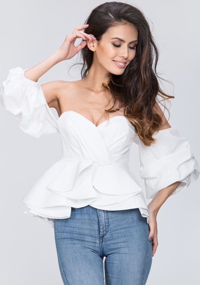 White Off the Shoulder Love Me Too Top - ownthelooks-Development