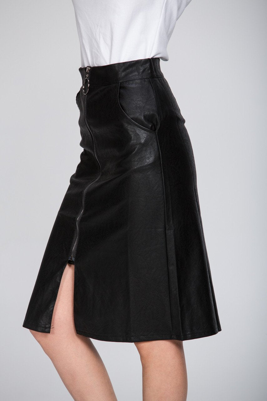 Zip Line Faux Leather Skirt - ownthelooks-Development Zip Line Faux Leather Skirt - ownthelooks-Development