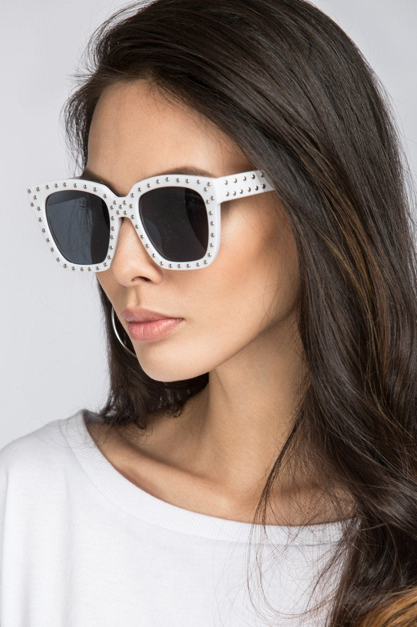 White Studded Wayfarer - ownthelooks-Development White Studded Wayfarer - ownthelooks-Development