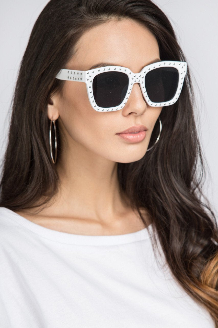 White Studded Wayfarer - ownthelooks-Development White Studded Wayfarer - ownthelooks-Development