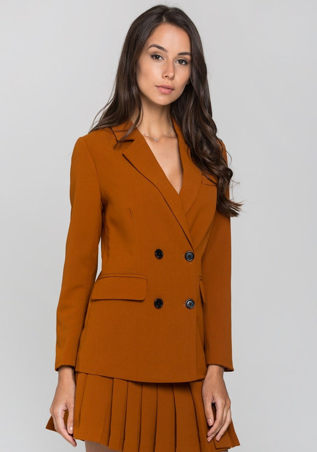 Almond Double Button Blazer and Knife Pleated Skirt Set - ownthelooks-Development