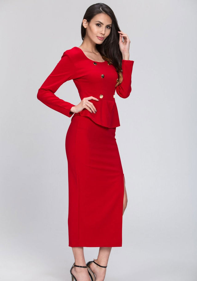 The Real Fouz - Button Detail Peplum Dress - ownthelooks-Development