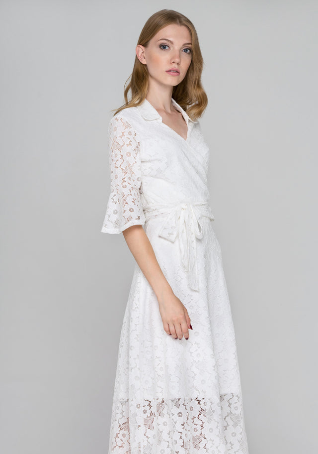 White Lace Wrap Around Two Piece Dress - ownthelooks-Development