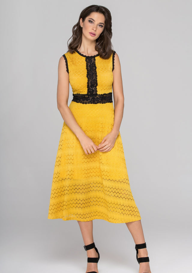 Yellow and Black Lace Midi dress - ownthelooks-Development
