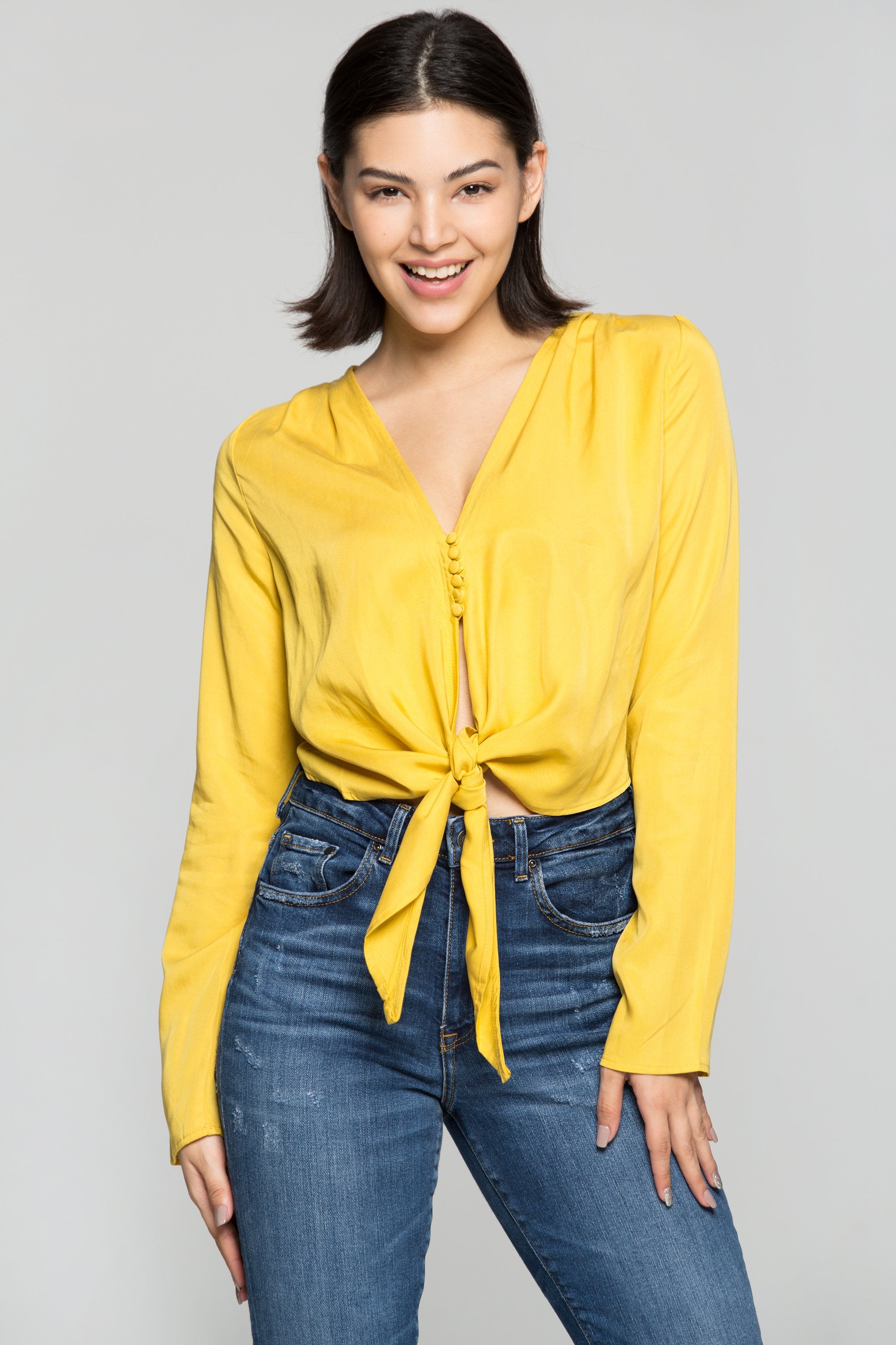 Butter Yellow Tie Up Knot Crop Top - ownthelooks-Development Butter Yellow Tie Up Knot Crop Top - ownthelooks-Development