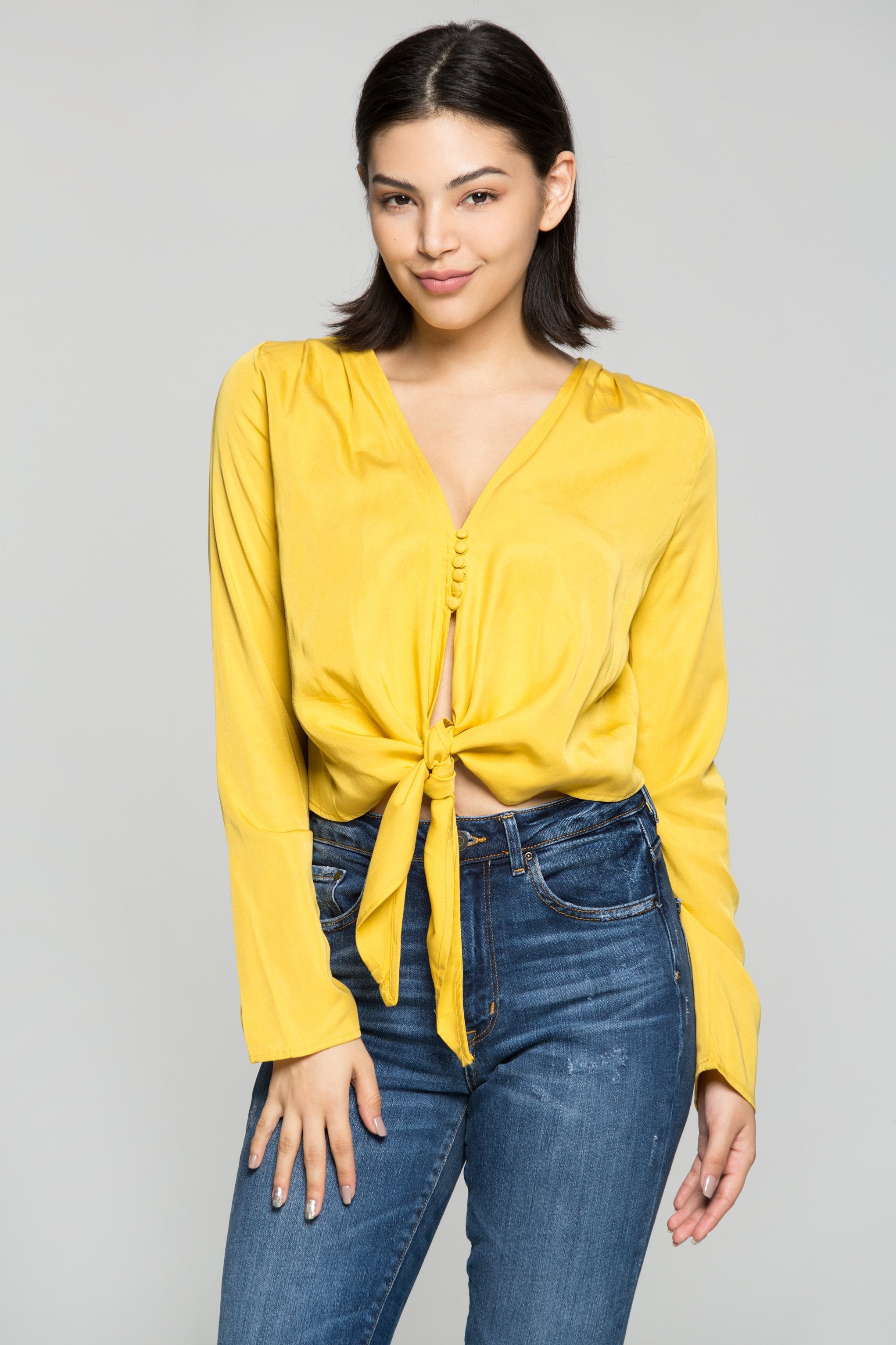 Butter Yellow Tie Up Knot Crop Top - ownthelooks-Development Butter Yellow Tie Up Knot Crop Top - ownthelooks-Development