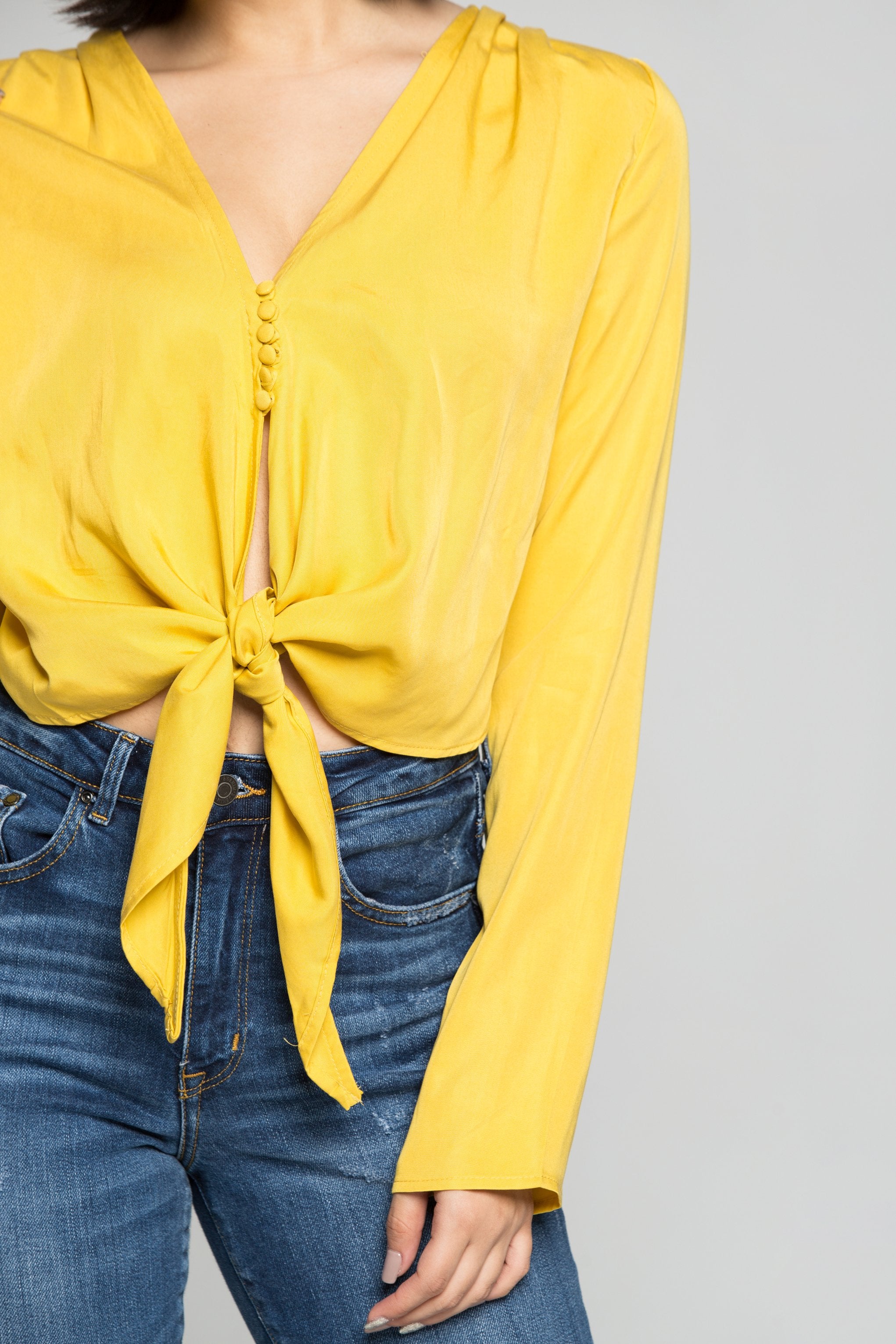 Butter Yellow Tie Up Knot Crop Top - ownthelooks-Development Butter Yellow Tie Up Knot Crop Top - ownthelooks-Development
