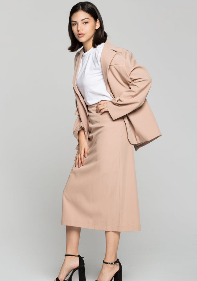 Light Tan Blazer and Skirt Set - ownthelooks-Development
