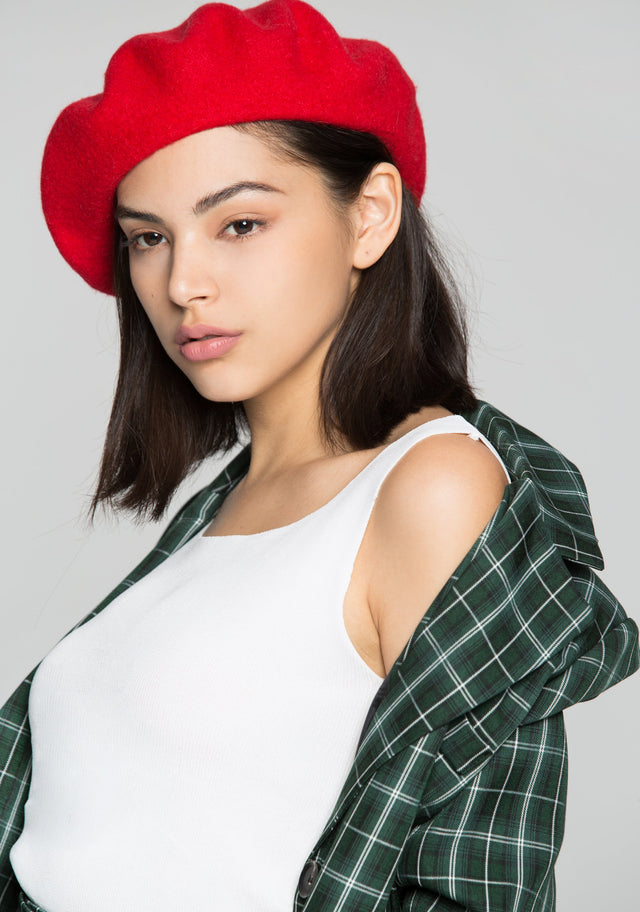 Red Wool Beret Hat - ownthelooks-Development