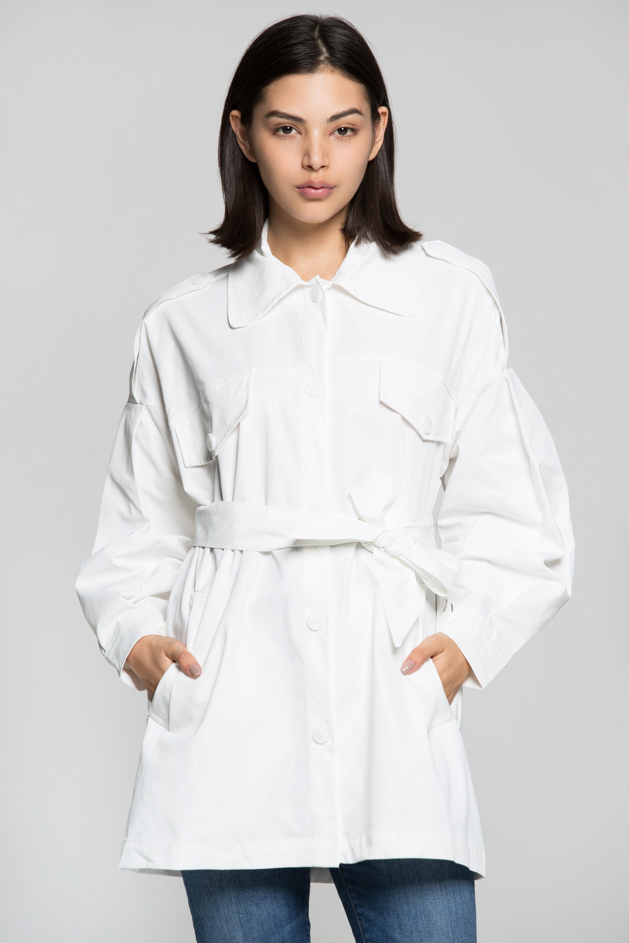 White Solid Jacket Dress and Tie Up Belt - ownthelooks-Development White Solid Jacket Dress and Tie Up Belt - ownthelooks-Development