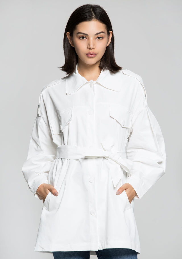 White Solid Jacket Dress and Tie Up Belt - ownthelooks-Development