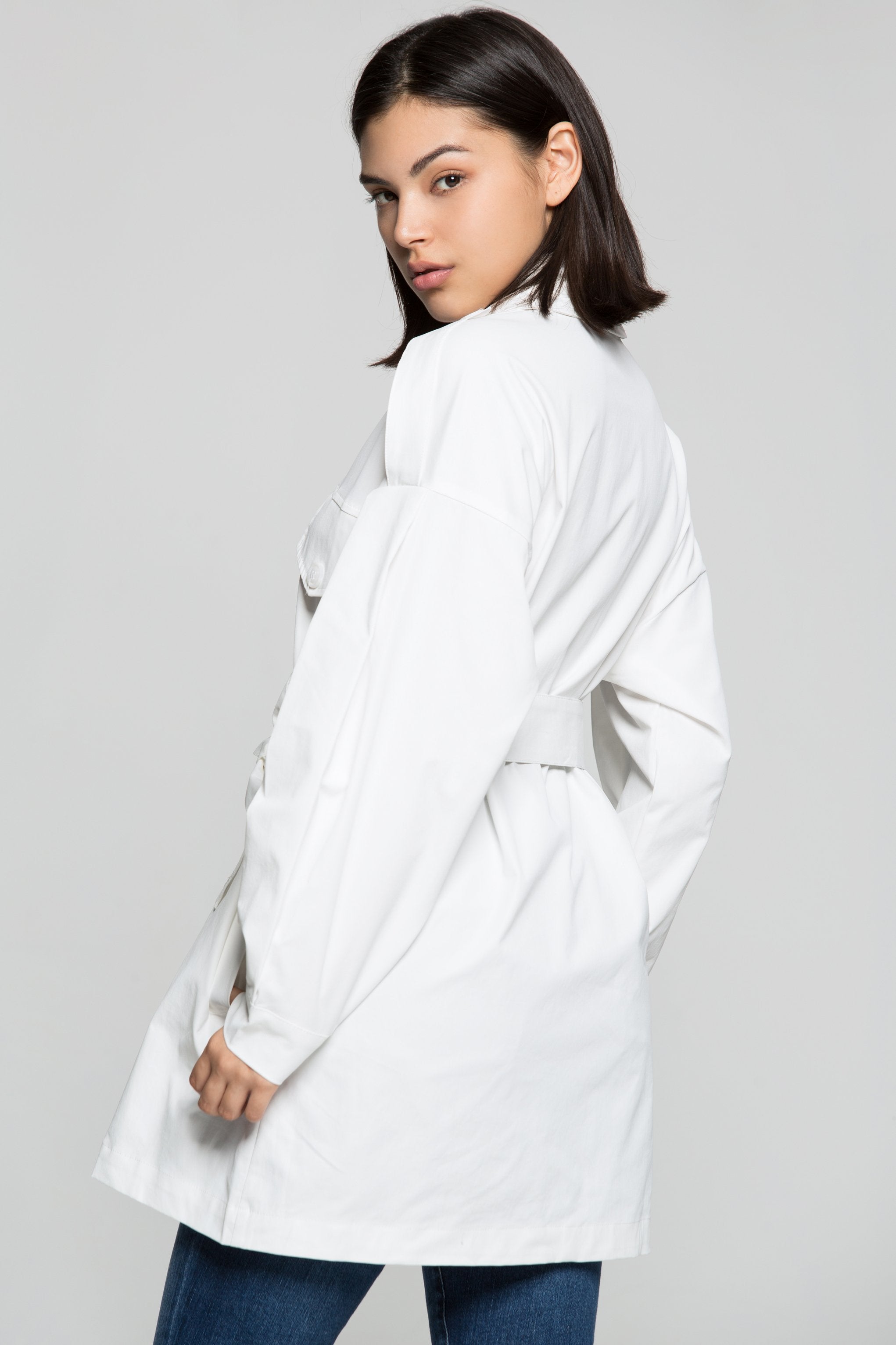 White Solid Jacket Dress and Tie Up Belt - ownthelooks-Development White Solid Jacket Dress and Tie Up Belt - ownthelooks-Development