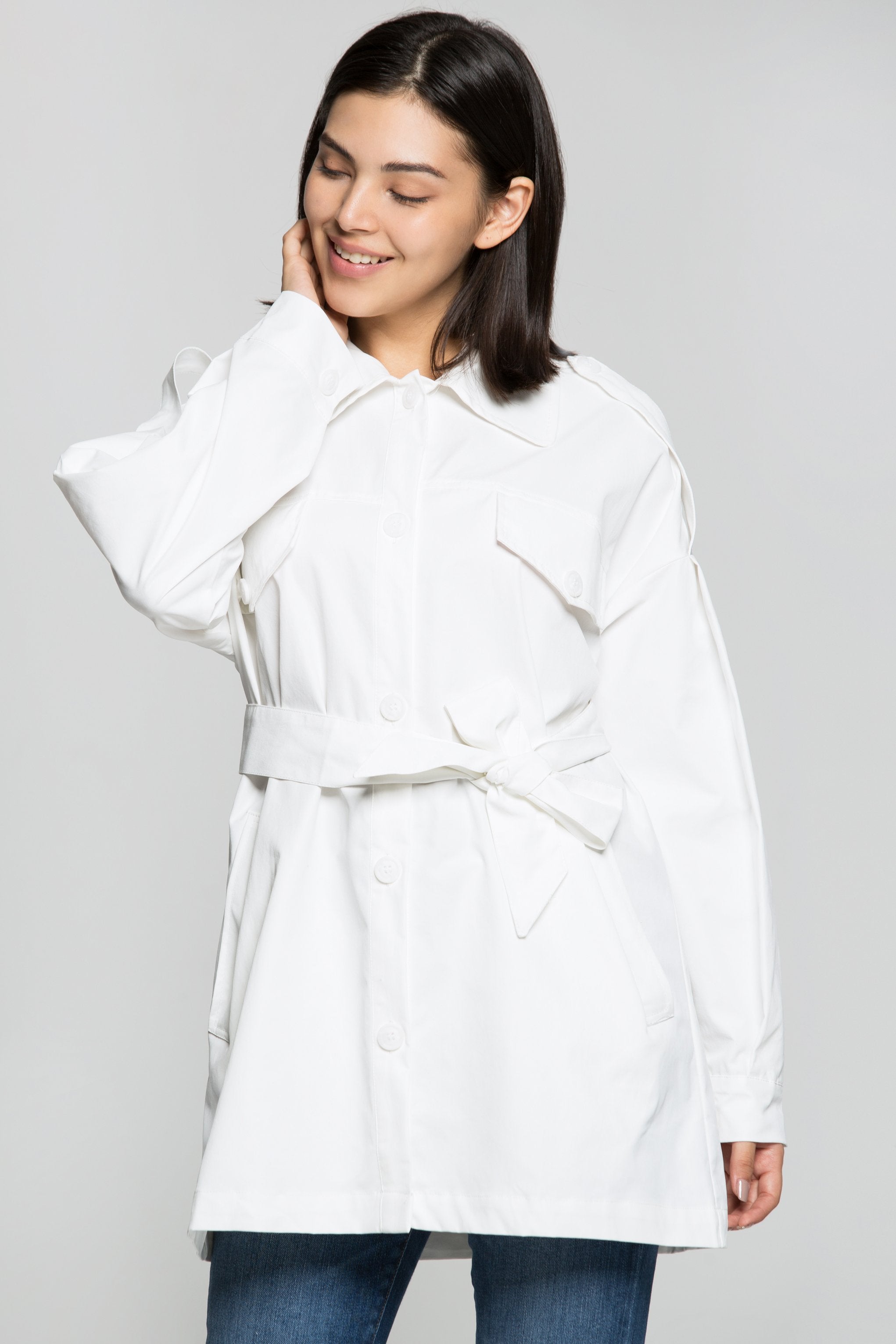 White Solid Jacket Dress and Tie Up Belt - ownthelooks-Development White Solid Jacket Dress and Tie Up Belt - ownthelooks-Development