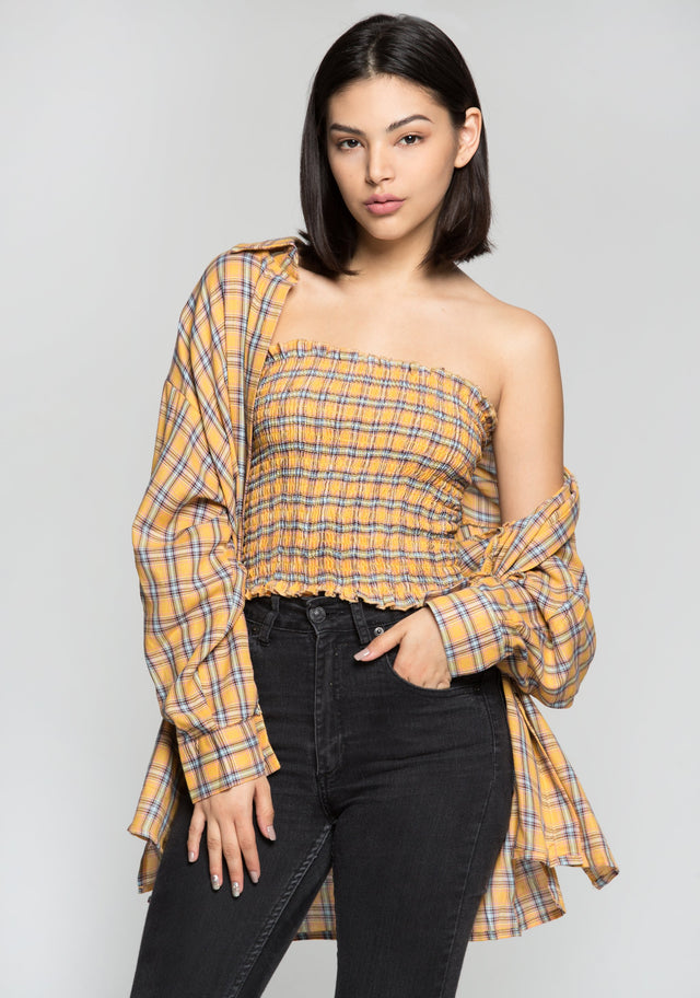 Yellow and Blue Madras Print Long Shirt - ownthelooks-Development