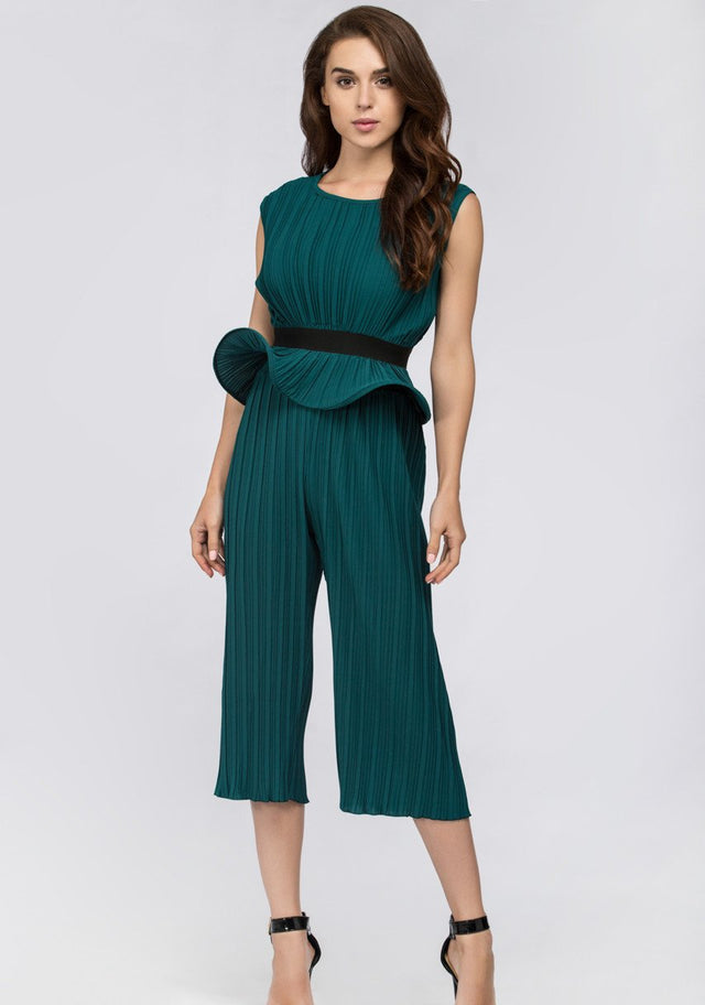 Maram Zbaeda - Green Jade Pleated Sleeveless Peplum Three-piece Set - ownthelooks-Development