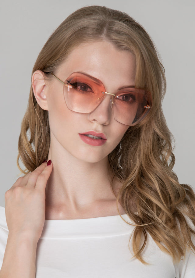 Rania Fawaz - Peach Rimless Diamond Sunglasses - ownthelooks-Development