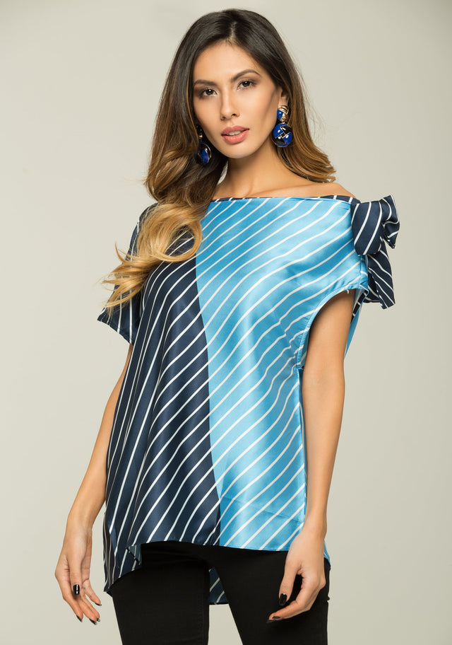 Two Blue Stripes One-shoulder Top - ownthelooks-Development