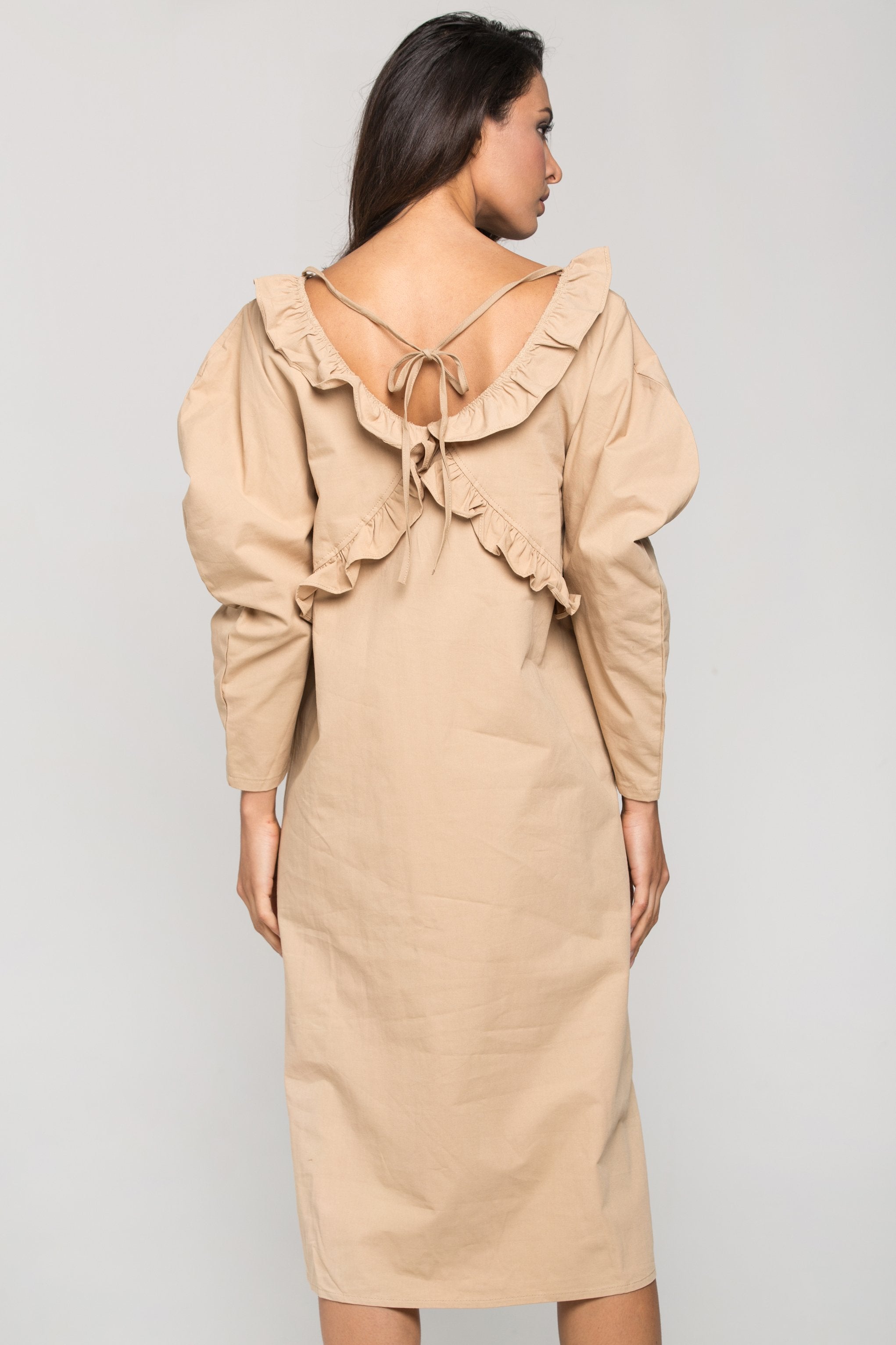 Nude Puff Sleeves Vintage Midi Dress - ownthelooks-Development Nude Puff Sleeves Vintage Midi Dress - ownthelooks-Development