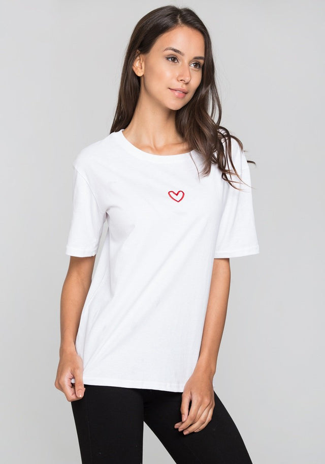 White Over-sized T-shirt with Single Heart Embroidery - ownthelooks-Development