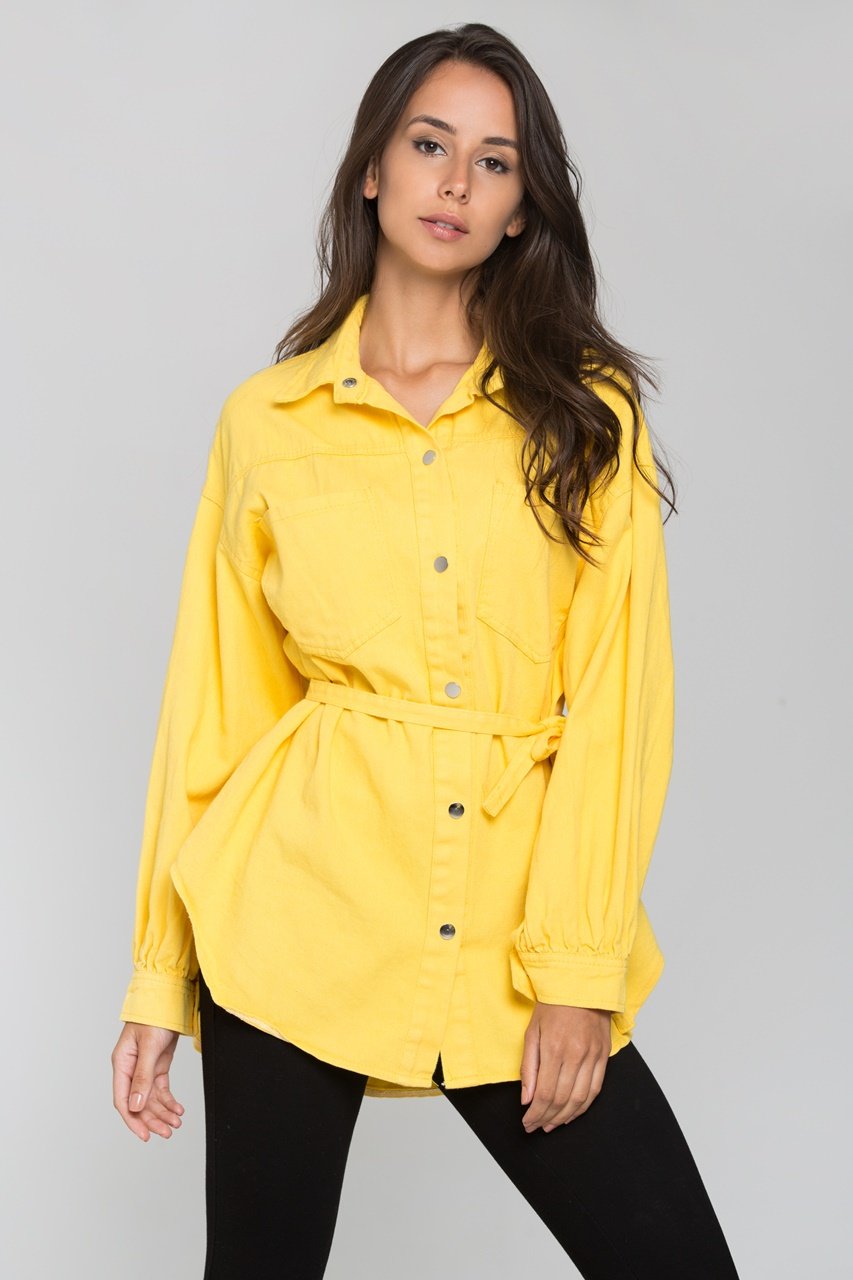 Yellow Denim Oversized Belted Top - ownthelooks-Development Yellow Denim Oversized Belted Top - ownthelooks-Development