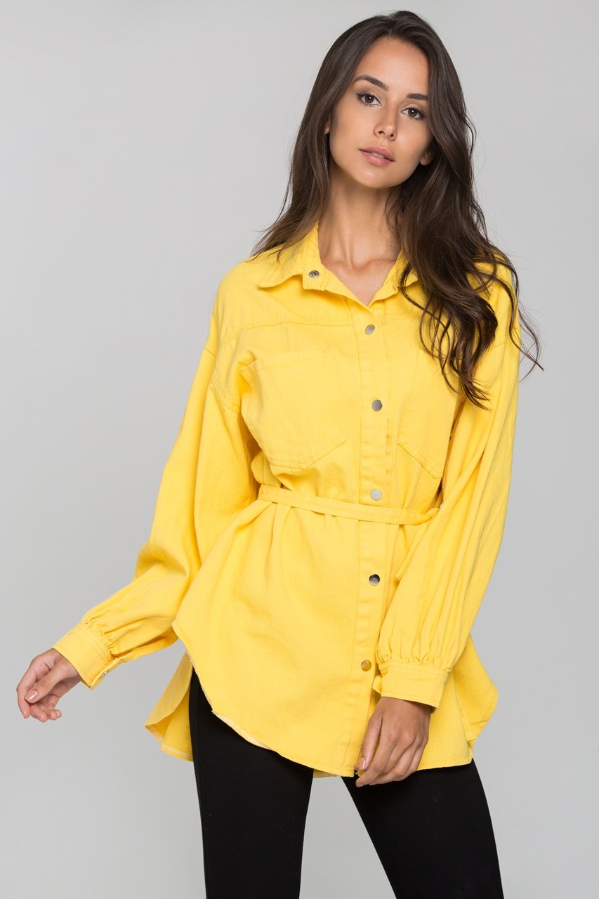 Yellow Denim Oversized Belted Top - ownthelooks-Development Yellow Denim Oversized Belted Top - ownthelooks-Development