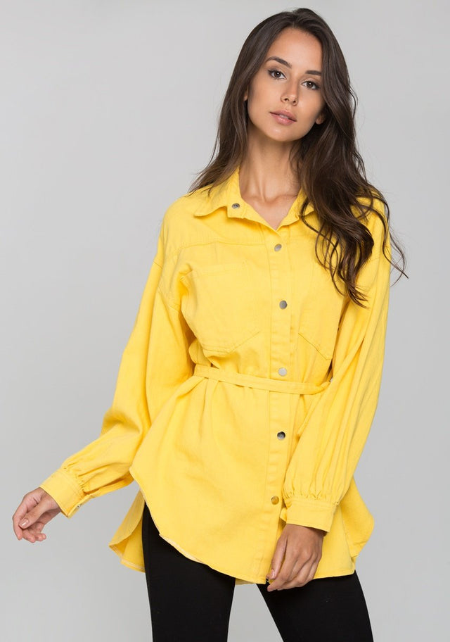 Yellow Denim Oversized Belted Top - ownthelooks-Development