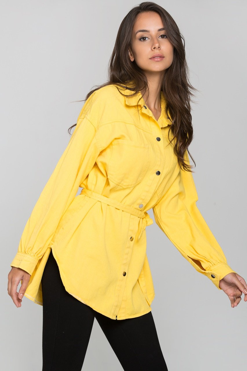 Yellow Denim Oversized Belted Top - ownthelooks-Development Yellow Denim Oversized Belted Top - ownthelooks-Development