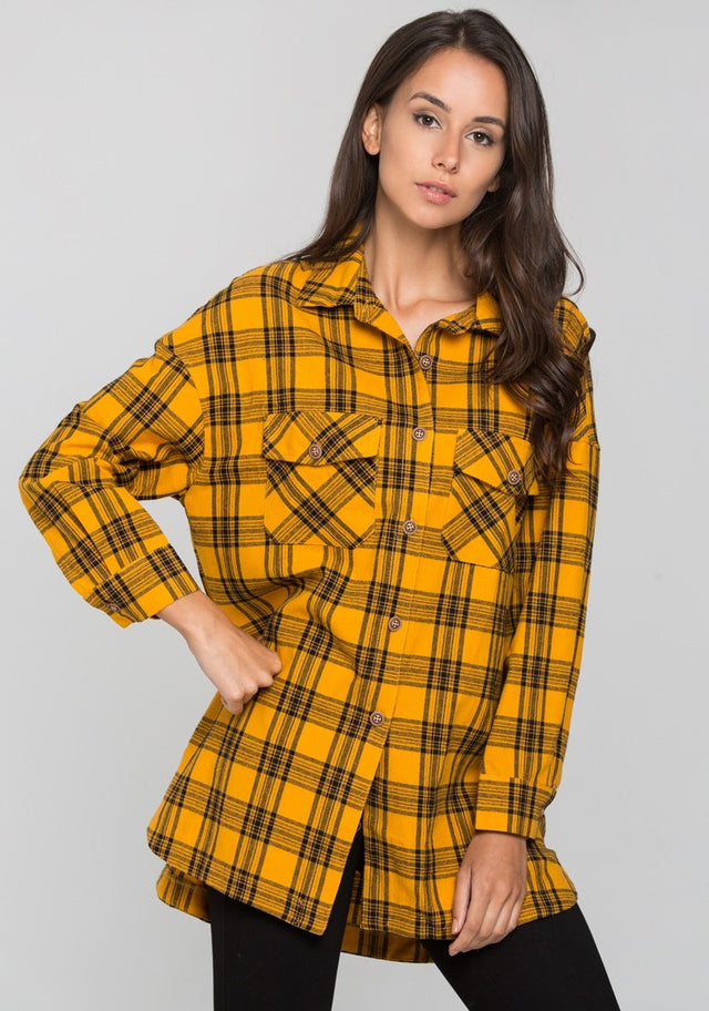 Yellow and Black Plaid Button Up Top - ownthelooks-Development