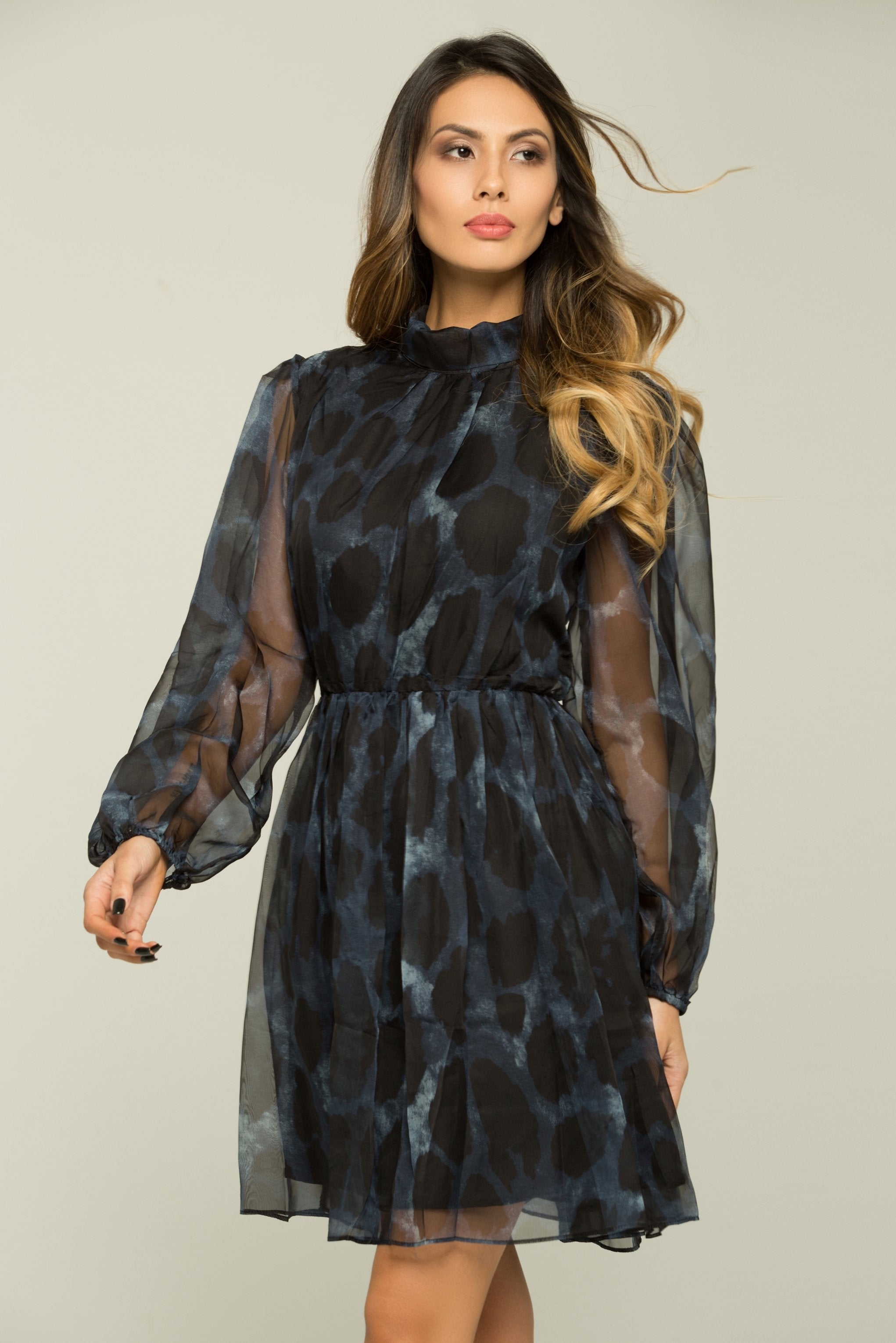 Acid Blue and Black Cinched Dress with Belt - ownthelooks-Development Acid Blue and Black Cinched Dress with Belt - ownthelooks-Development