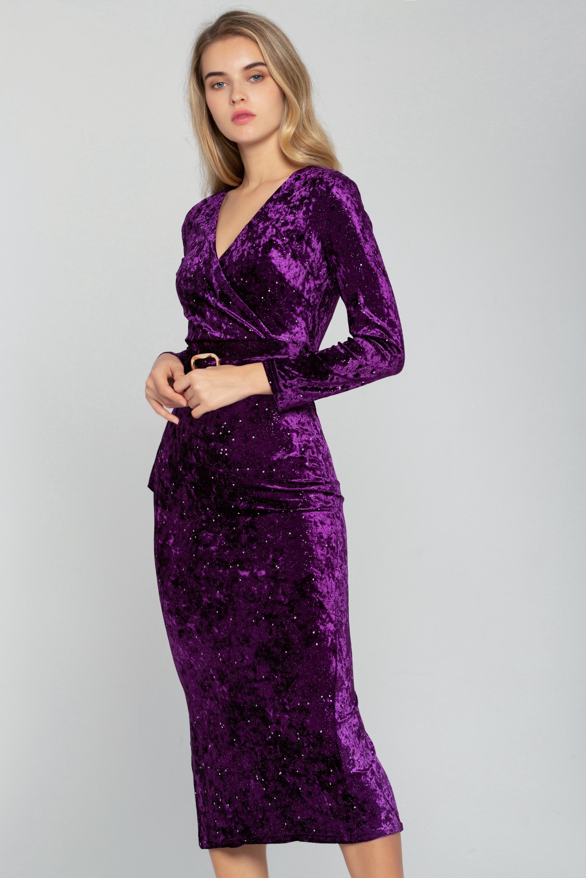 Amethyst Purple Midi Dress with Belt - ownthelooks-Development Amethyst Purple Midi Dress with Belt - ownthelooks-Development