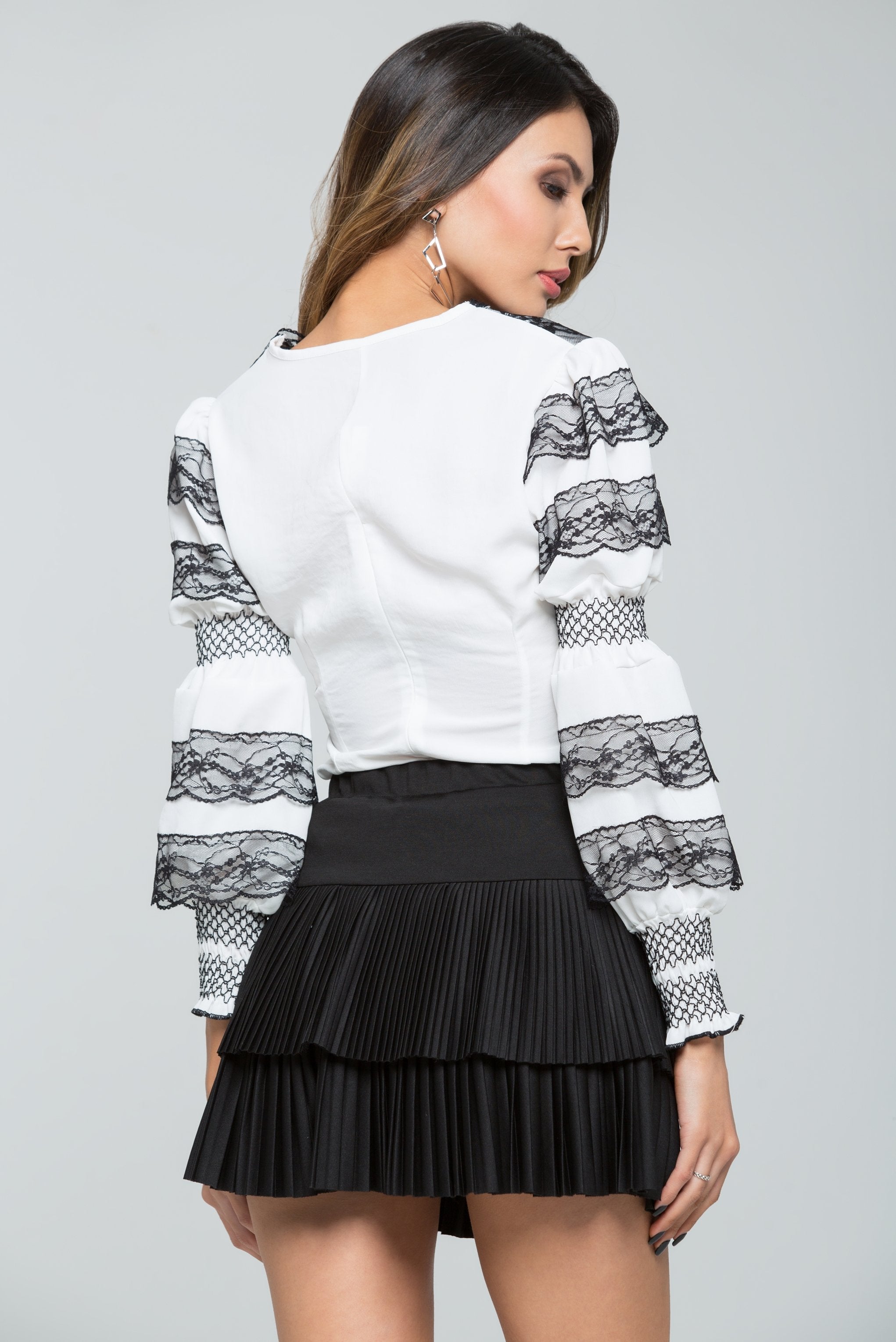 Black Lace-detail on White Full Sleeves Top - ownthelooks-Development Black Lace-detail on White Full Sleeves Top - ownthelooks-Development