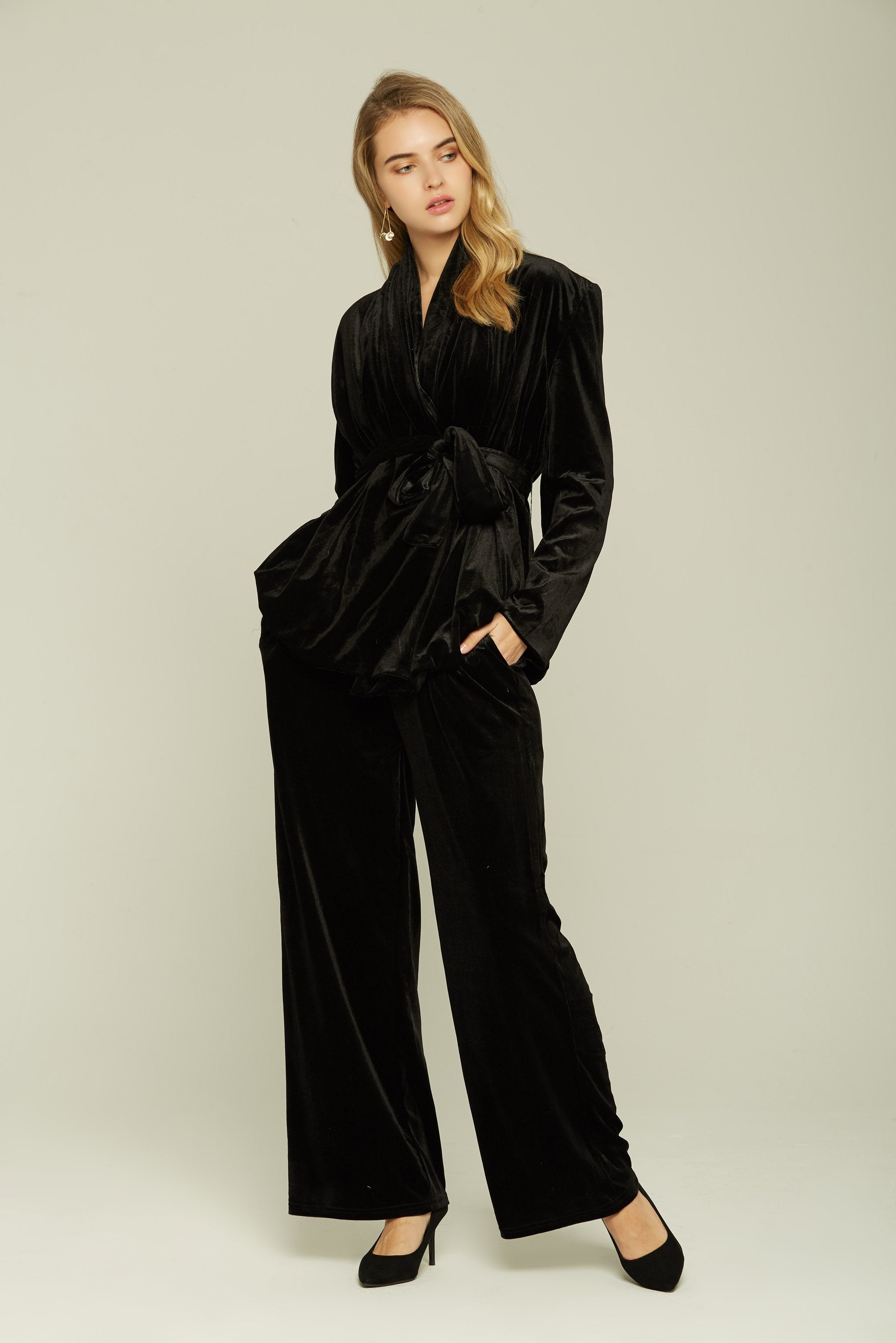 Black Velvet Jacket and Trouser Set - ownthelooks-Development Black Velvet Jacket and Trouser Set - ownthelooks-Development