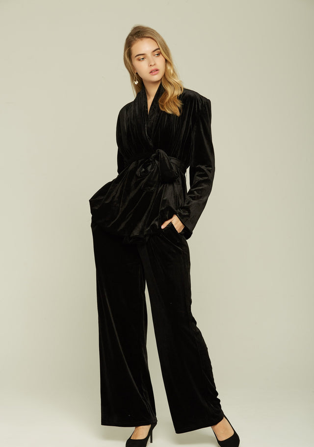 Black Velvet Jacket and Trouser Set - ownthelooks-Development