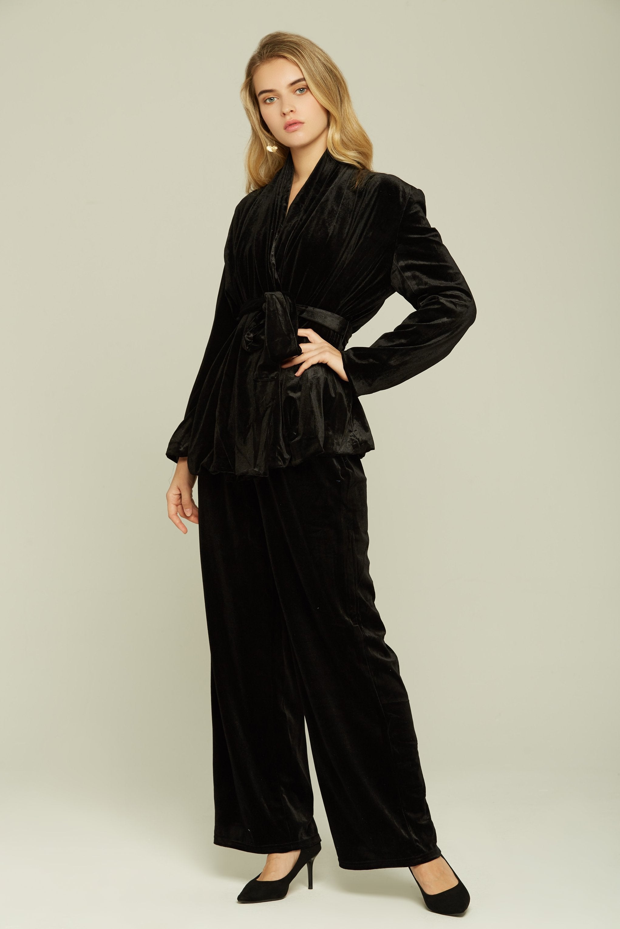 Black Velvet Jacket and Trouser Set - ownthelooks-Development Black Velvet Jacket and Trouser Set - ownthelooks-Development