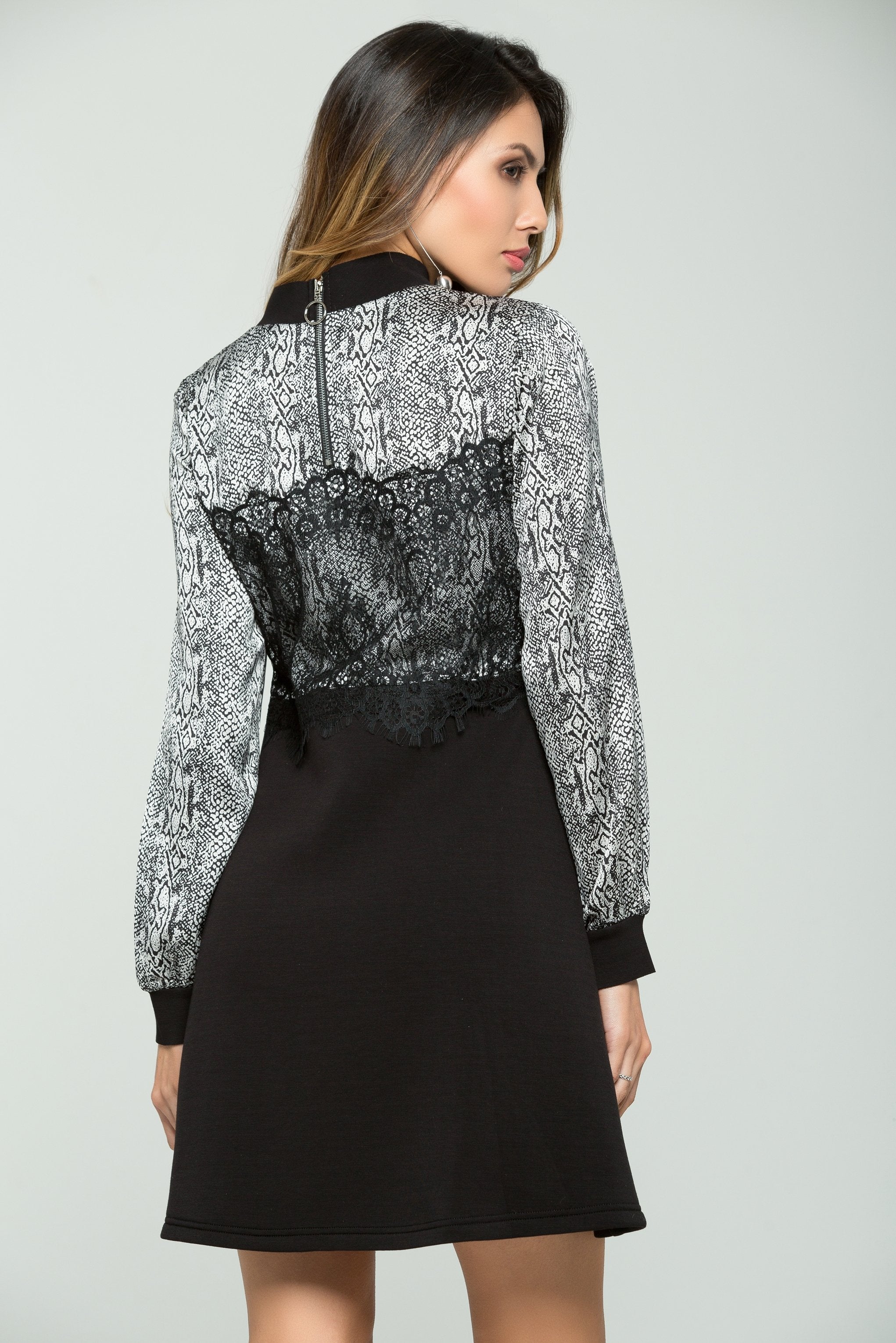 Black and White Animal Print Lace Embroidery Dress - ownthelooks-Development Black and White Animal Print Lace Embroidery Dress - ownthelooks-Development