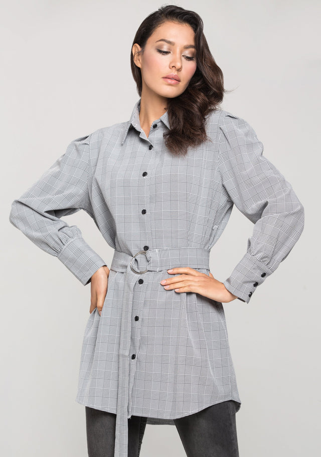 Black and White Glenn Plaid Belted Shirt Dress - ownthelooks-Development