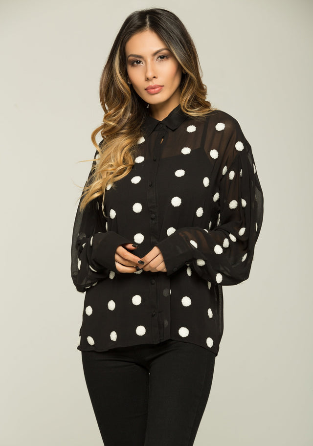 Black and White Polka dots Sheer Shirt Top - ownthelooks-Development