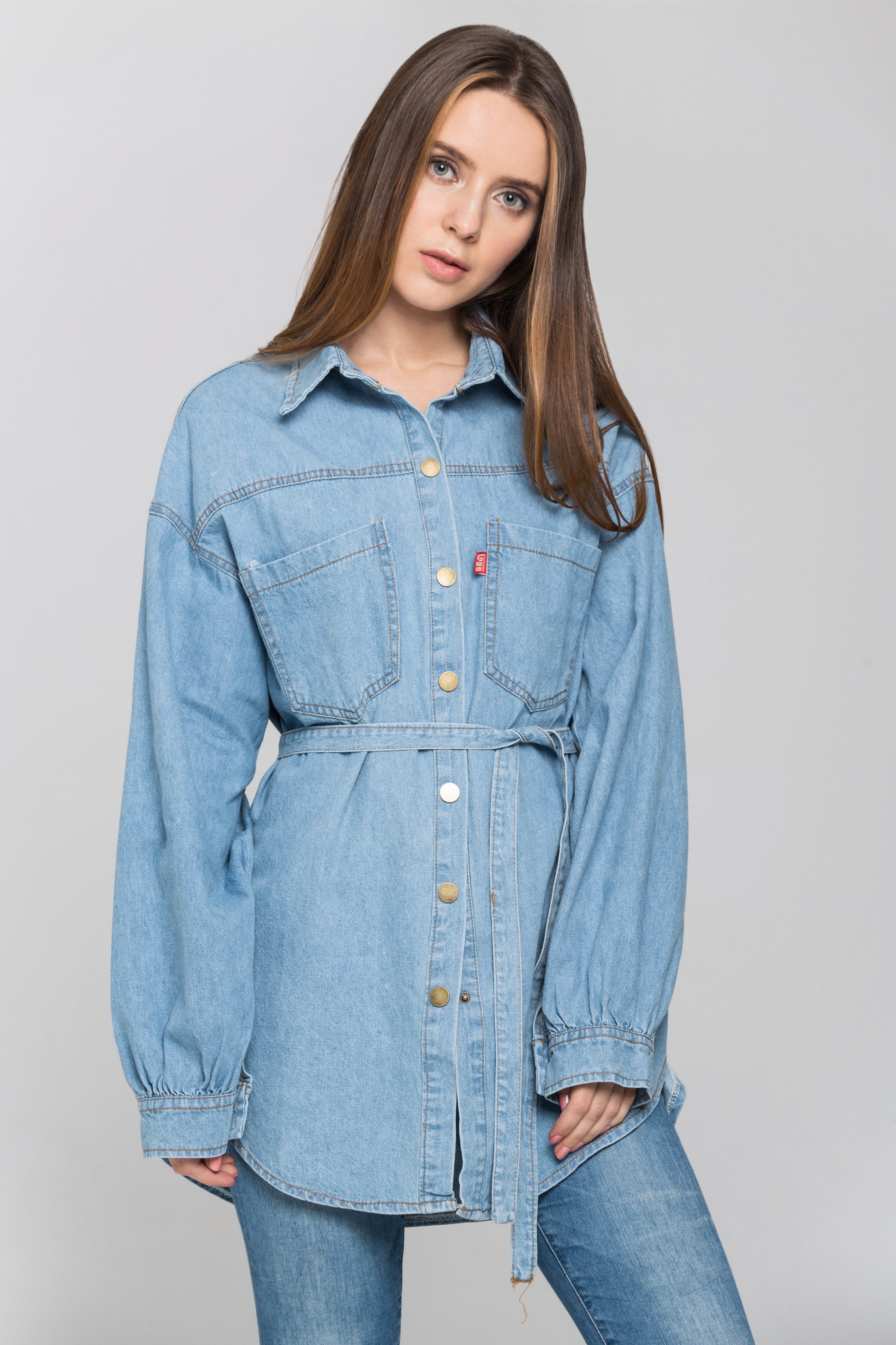 Blue Denim Drop Shoulder Shirt Top - ownthelooks-Development Blue Denim Drop Shoulder Shirt Top - ownthelooks-Development
