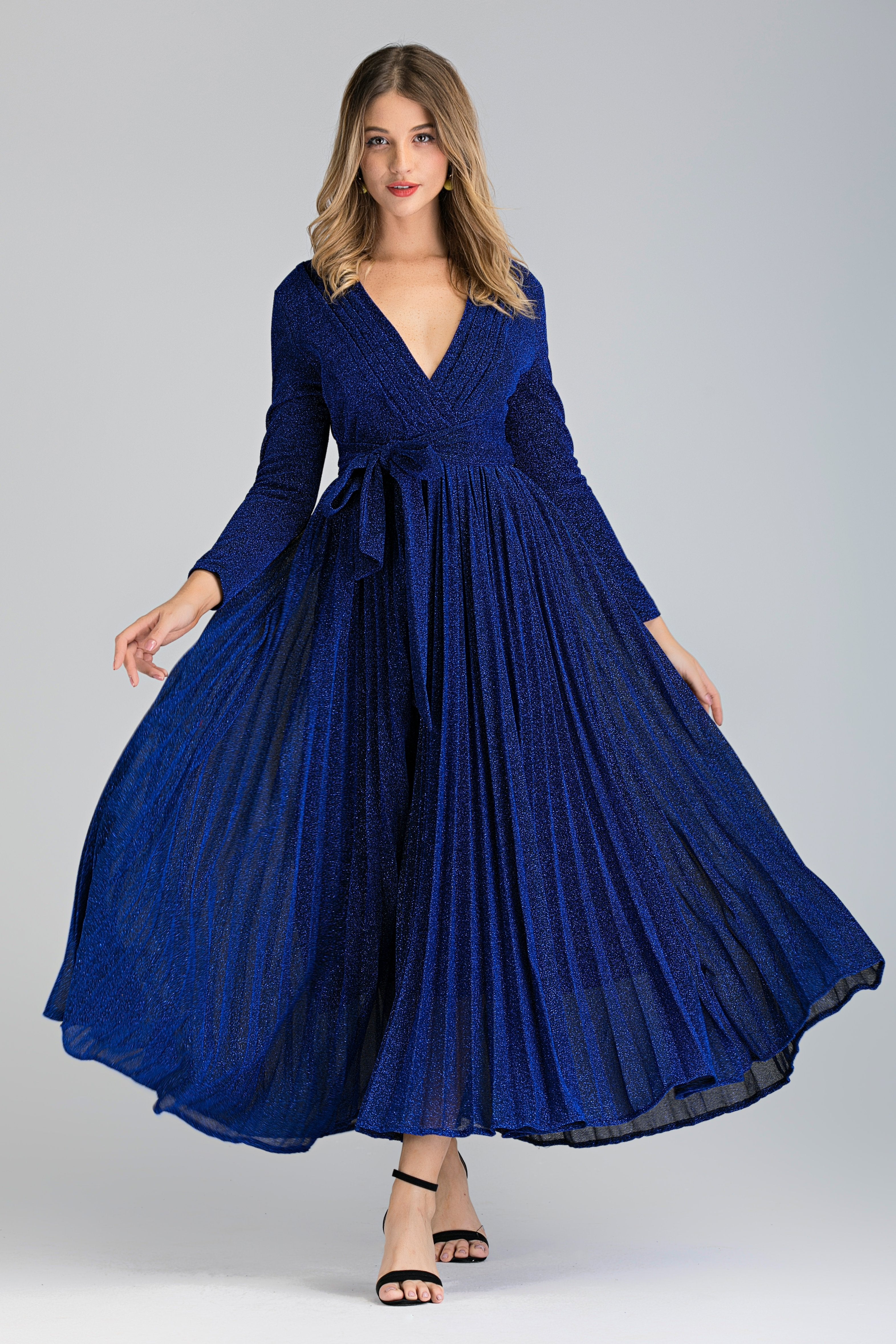 Blue Sapphire Pleated Maxi Dress - ownthelooks-Development Blue Sapphire Pleated Maxi Dress - ownthelooks-Development