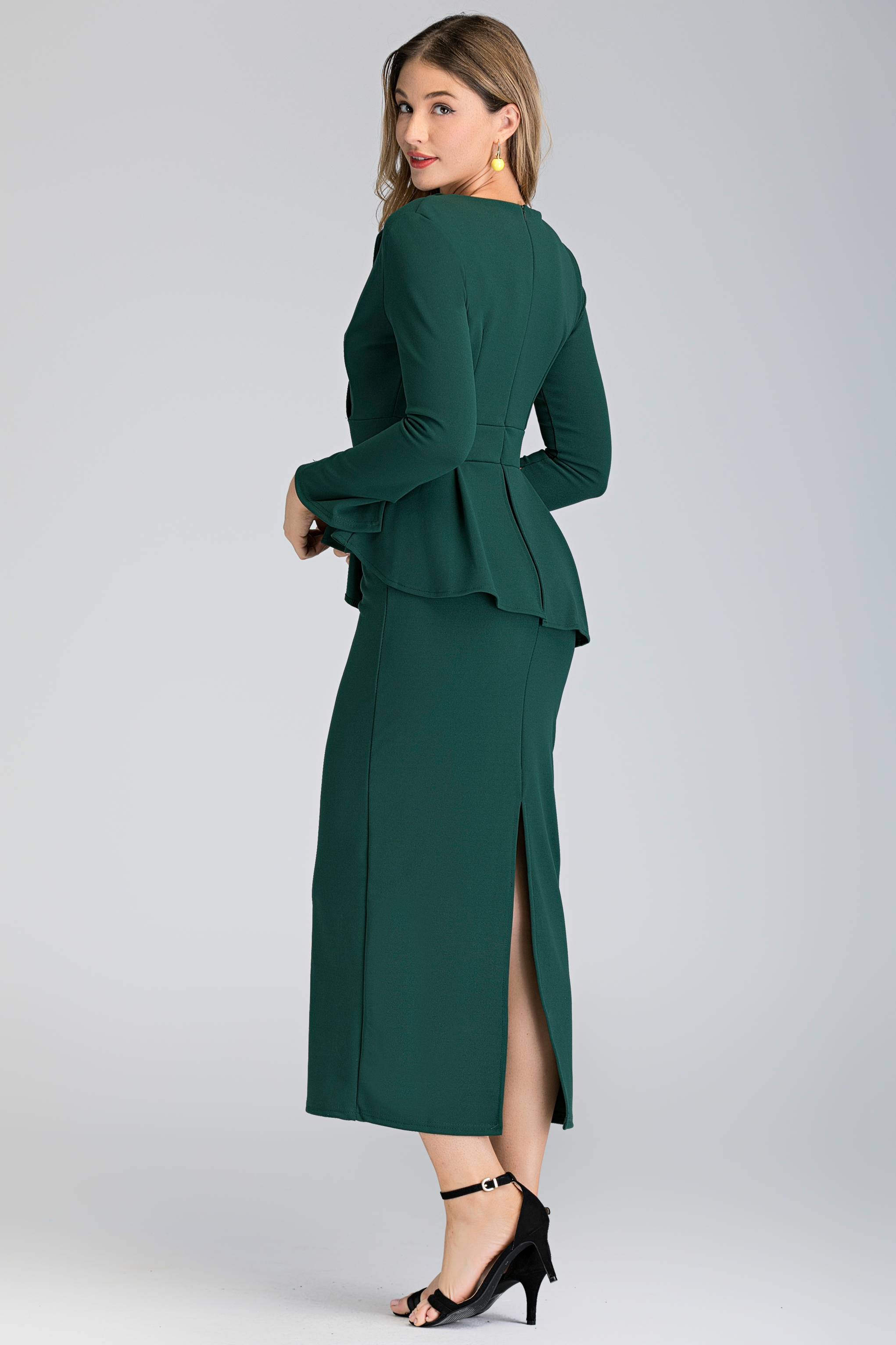 Green Collared Peplum Maxi Dress - ownthelooks-Development Green Collared Peplum Maxi Dress - ownthelooks-Development