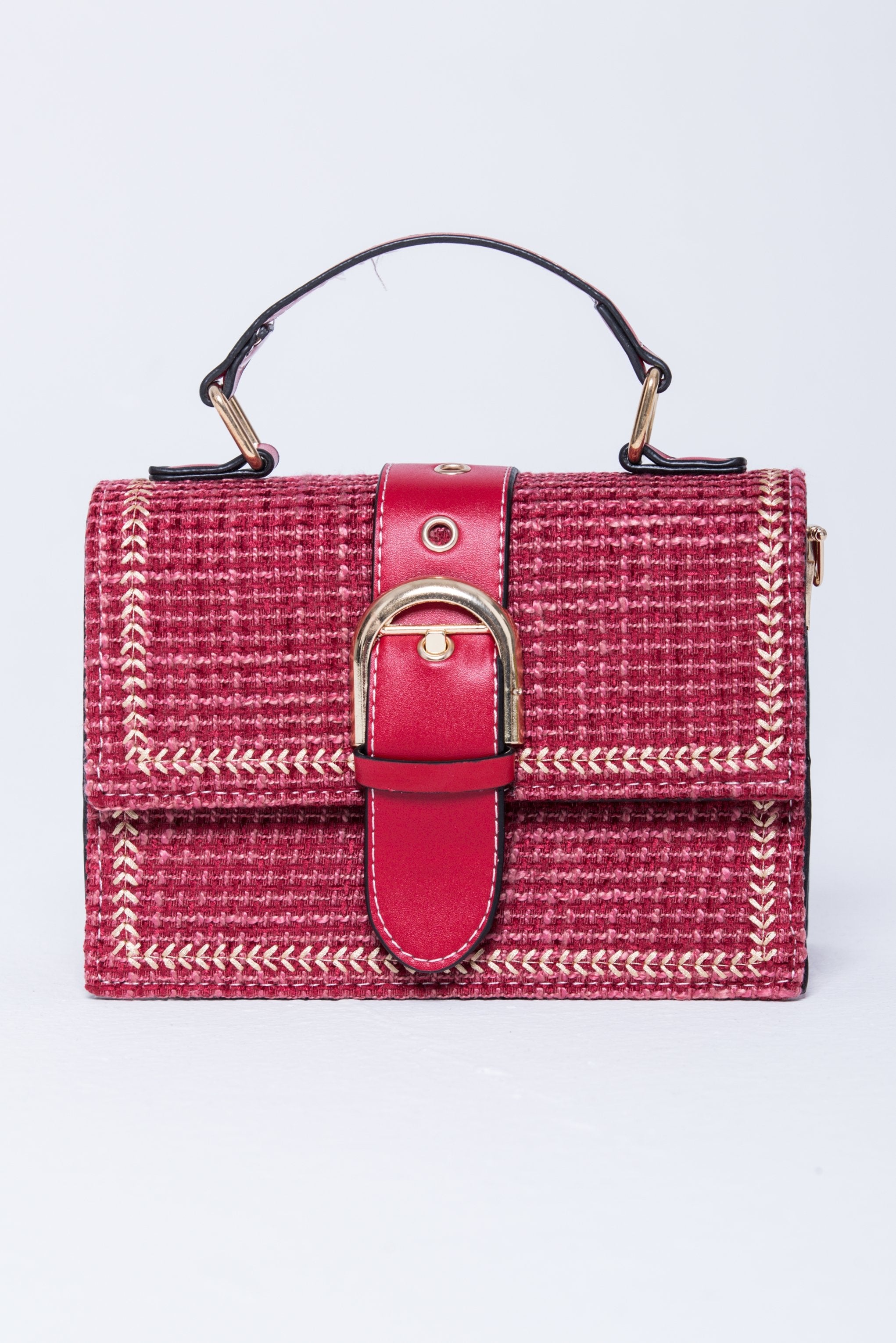 Carmine Red Buckle Handbag - ownthelooks-Development Carmine Red Buckle Handbag - ownthelooks-Development