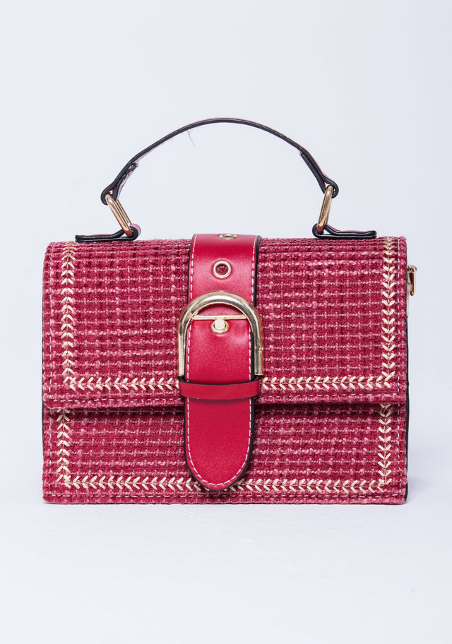 Carmine Red Buckle Handbag - ownthelooks-Development
