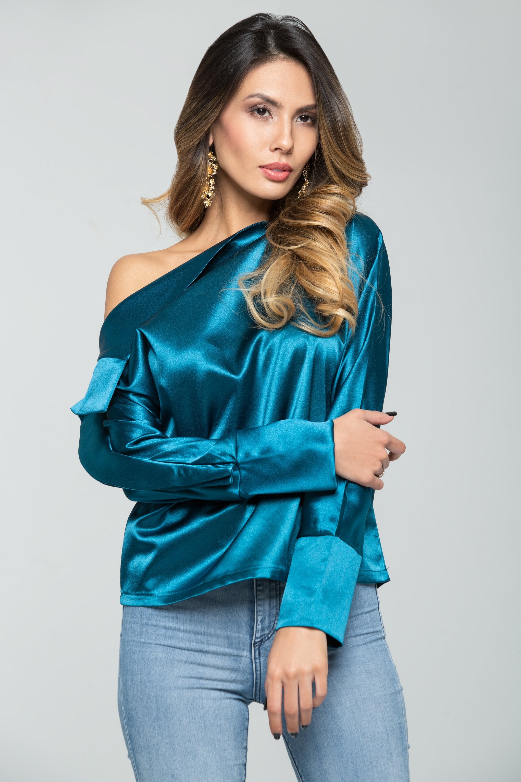 Cyan Blue Asymmetrical Top - ownthelooks-Development Cyan Blue Asymmetrical Top - ownthelooks-Development