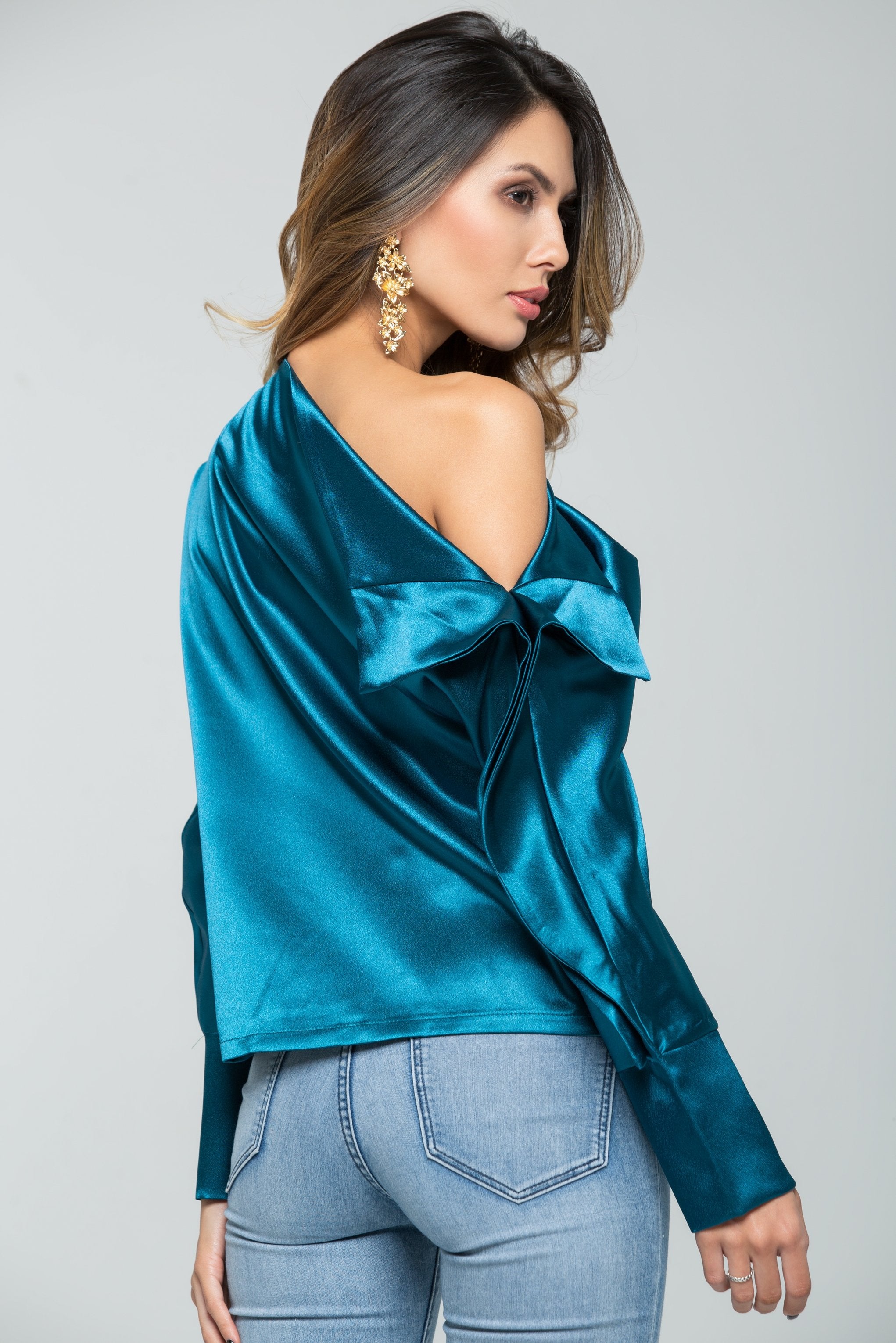 Cyan Blue Asymmetrical Top - ownthelooks-Development Cyan Blue Asymmetrical Top - ownthelooks-Development