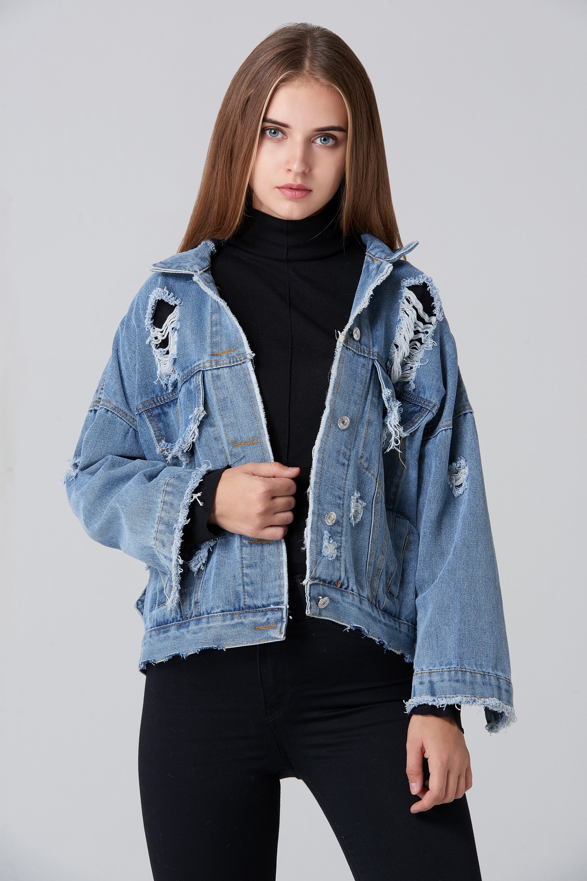 Denim Oversized Distressed Jacket - ownthelooks-Development Denim Oversized Distressed Jacket - ownthelooks-Development