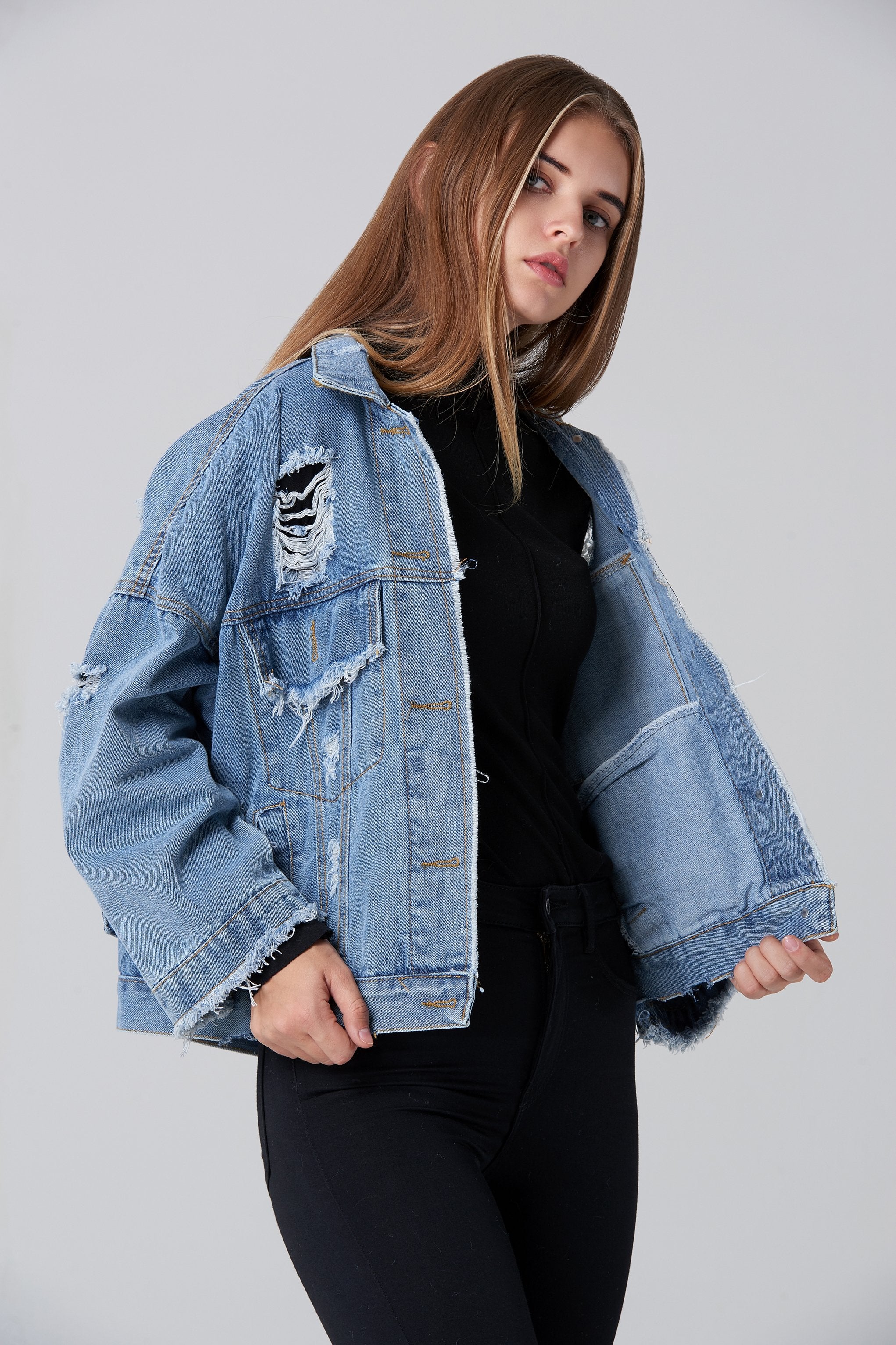 Denim Oversized Distressed Jacket - ownthelooks-Development Denim Oversized Distressed Jacket - ownthelooks-Development
