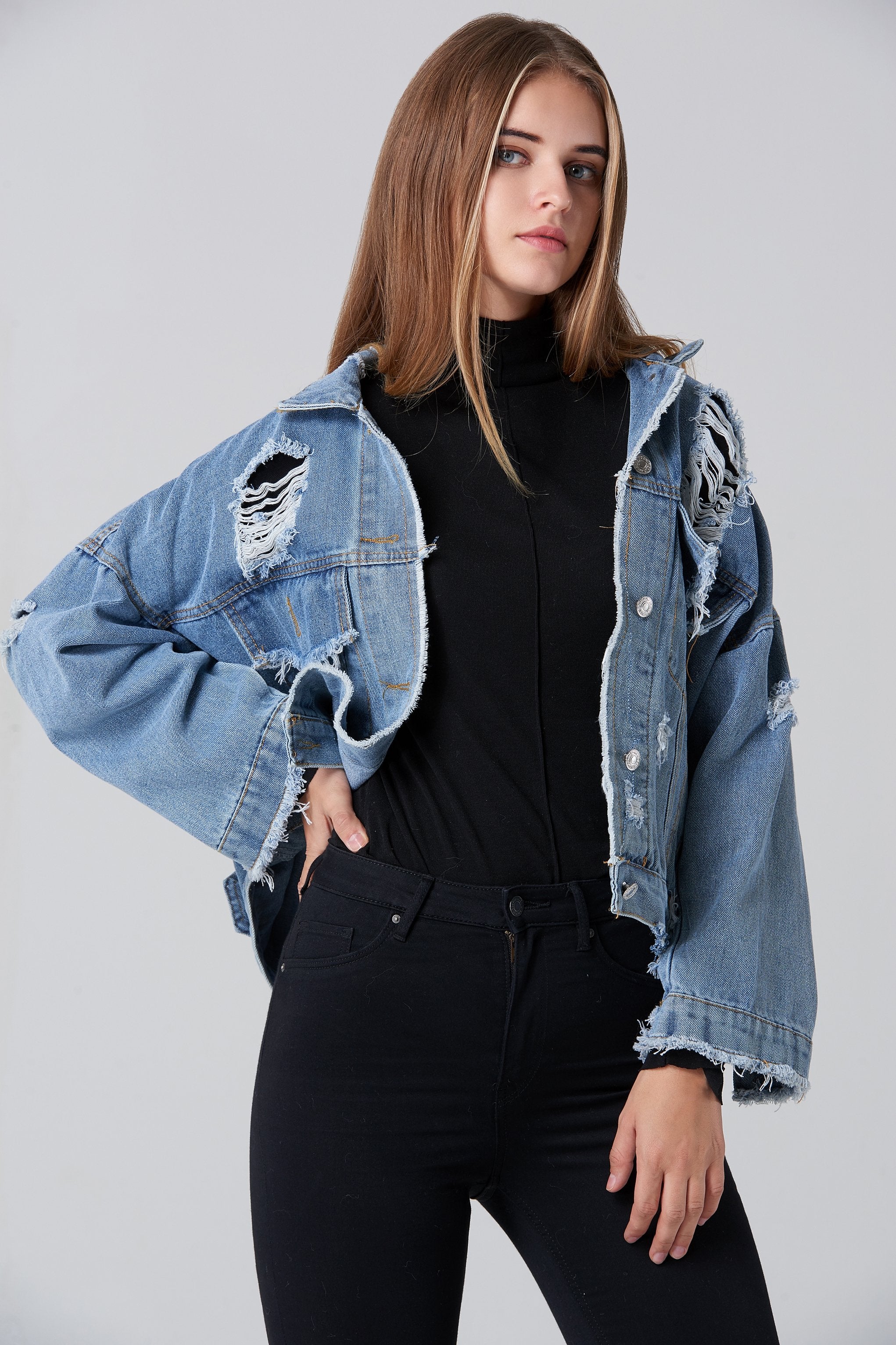 Denim Oversized Distressed Jacket - ownthelooks-Development Denim Oversized Distressed Jacket - ownthelooks-Development