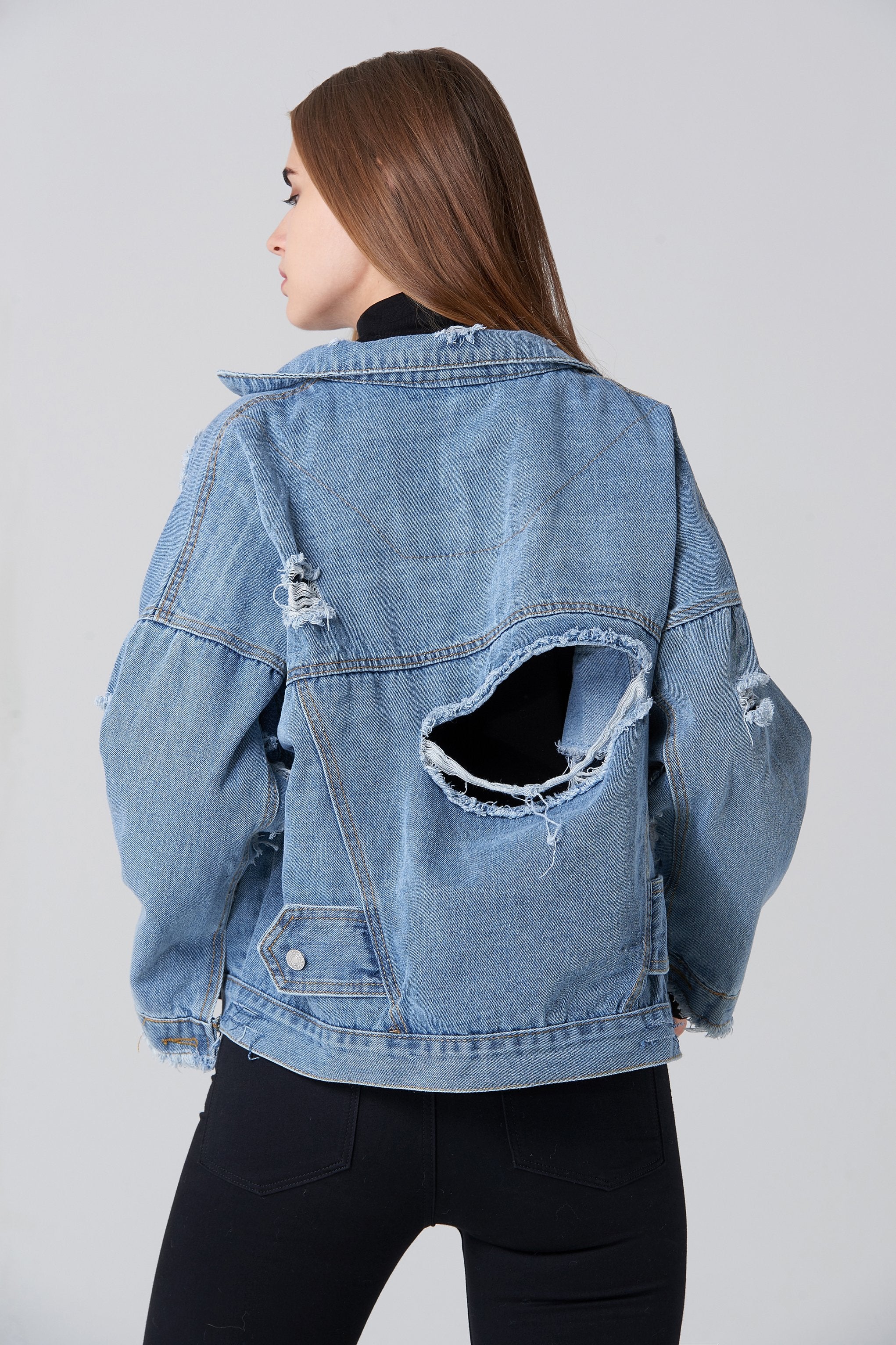 Denim Oversized Distressed Jacket - ownthelooks-Development Denim Oversized Distressed Jacket - ownthelooks-Development