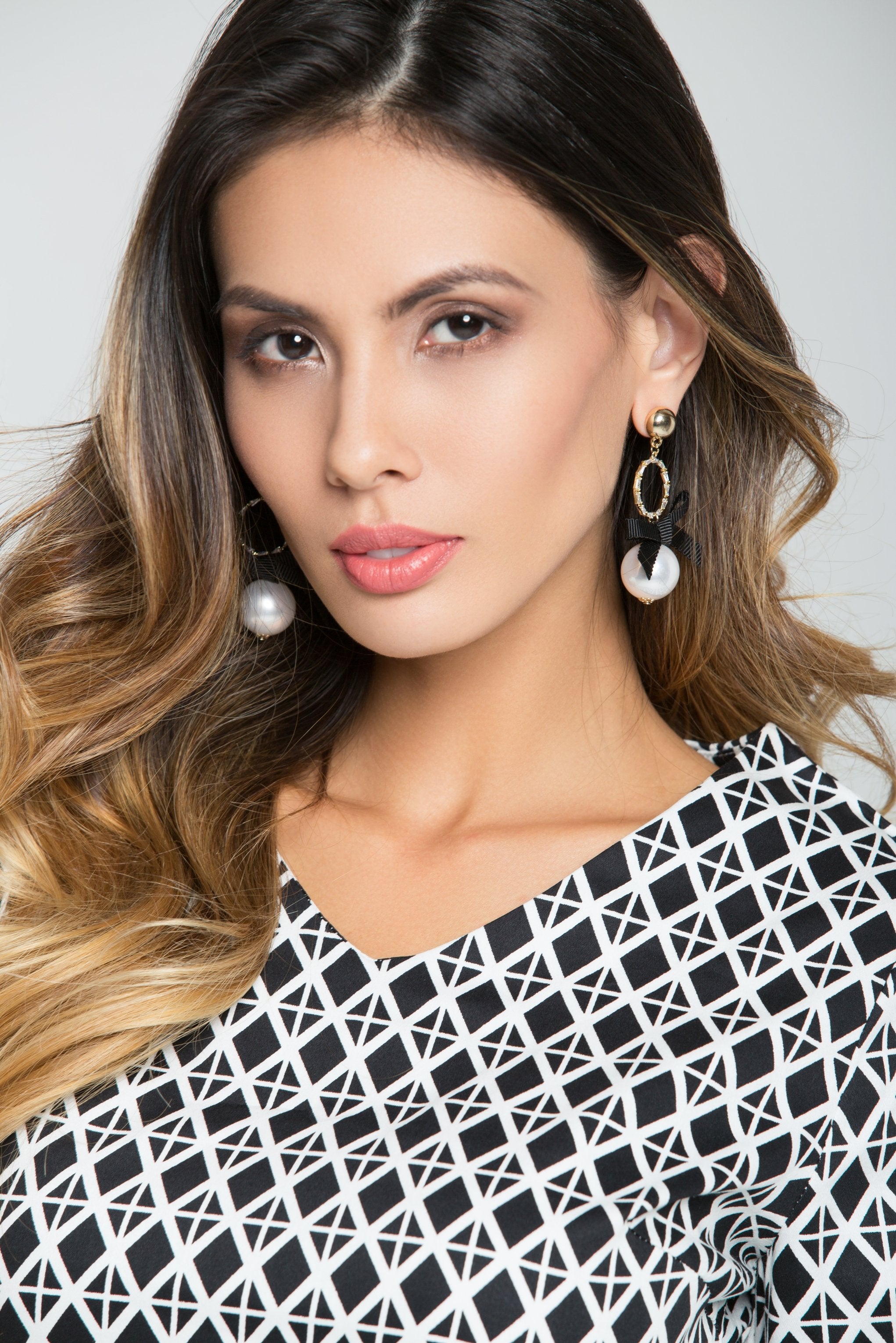 Faux Pearl and Black Bow-tie Drop Earrings - ownthelooks-Development Faux Pearl and Black Bow-tie Drop Earrings - ownthelooks-Development