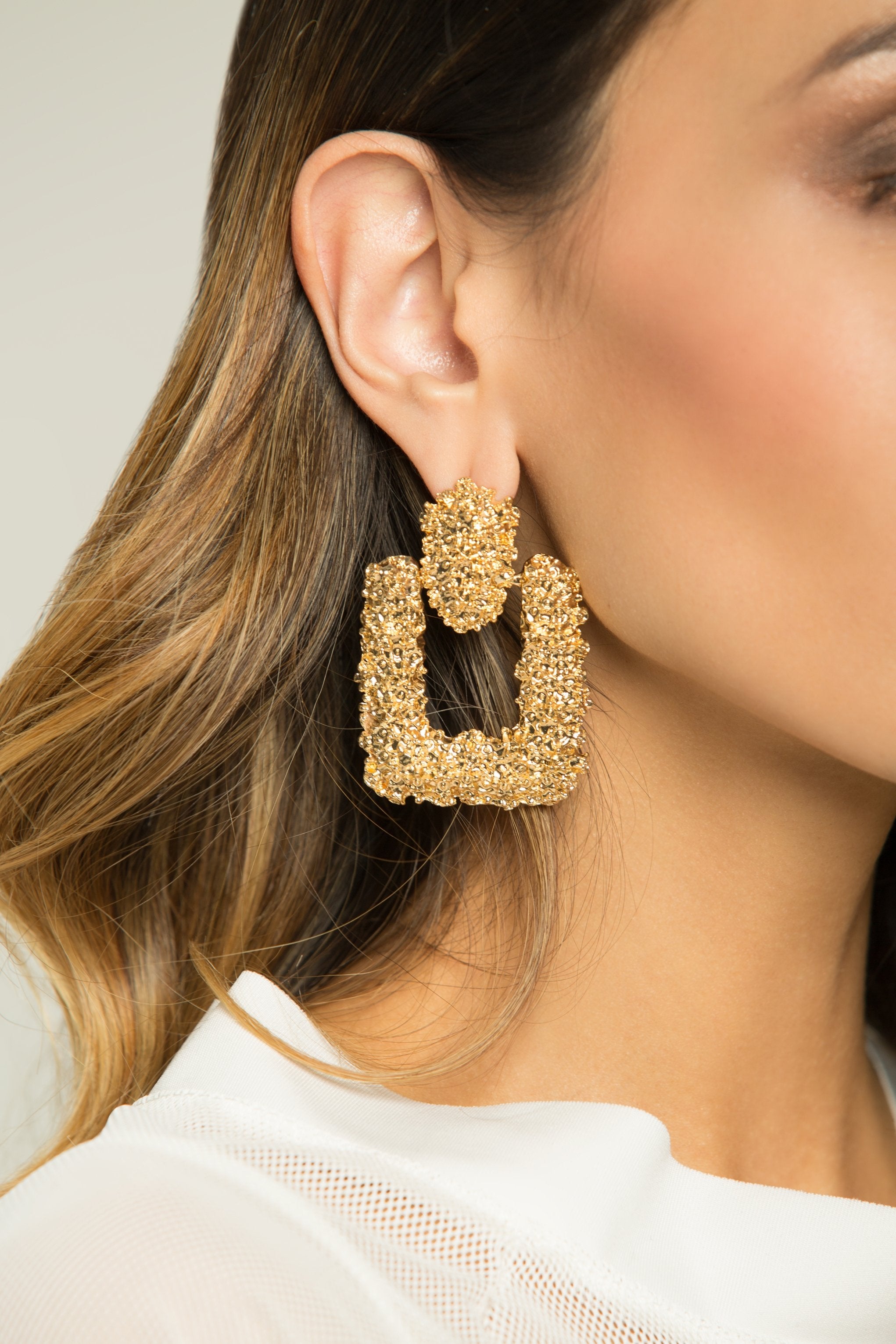 Gold Crusty Square Drop Earrings - ownthelooks-Development Gold Crusty Square Drop Earrings - ownthelooks-Development